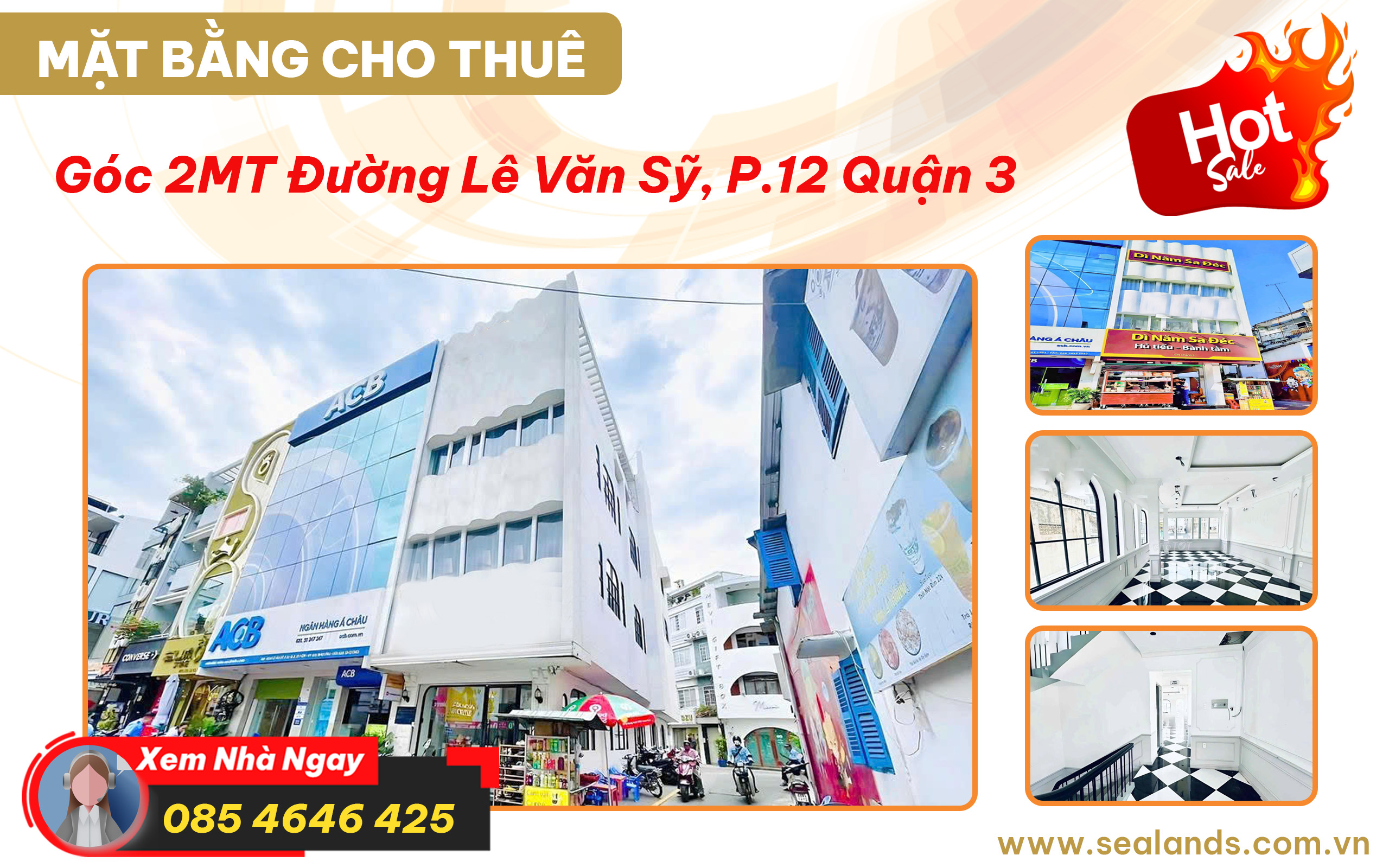 Cho thuê nhà Góc 2MT  Lê Văn Sỹ, P.12 Quận 3